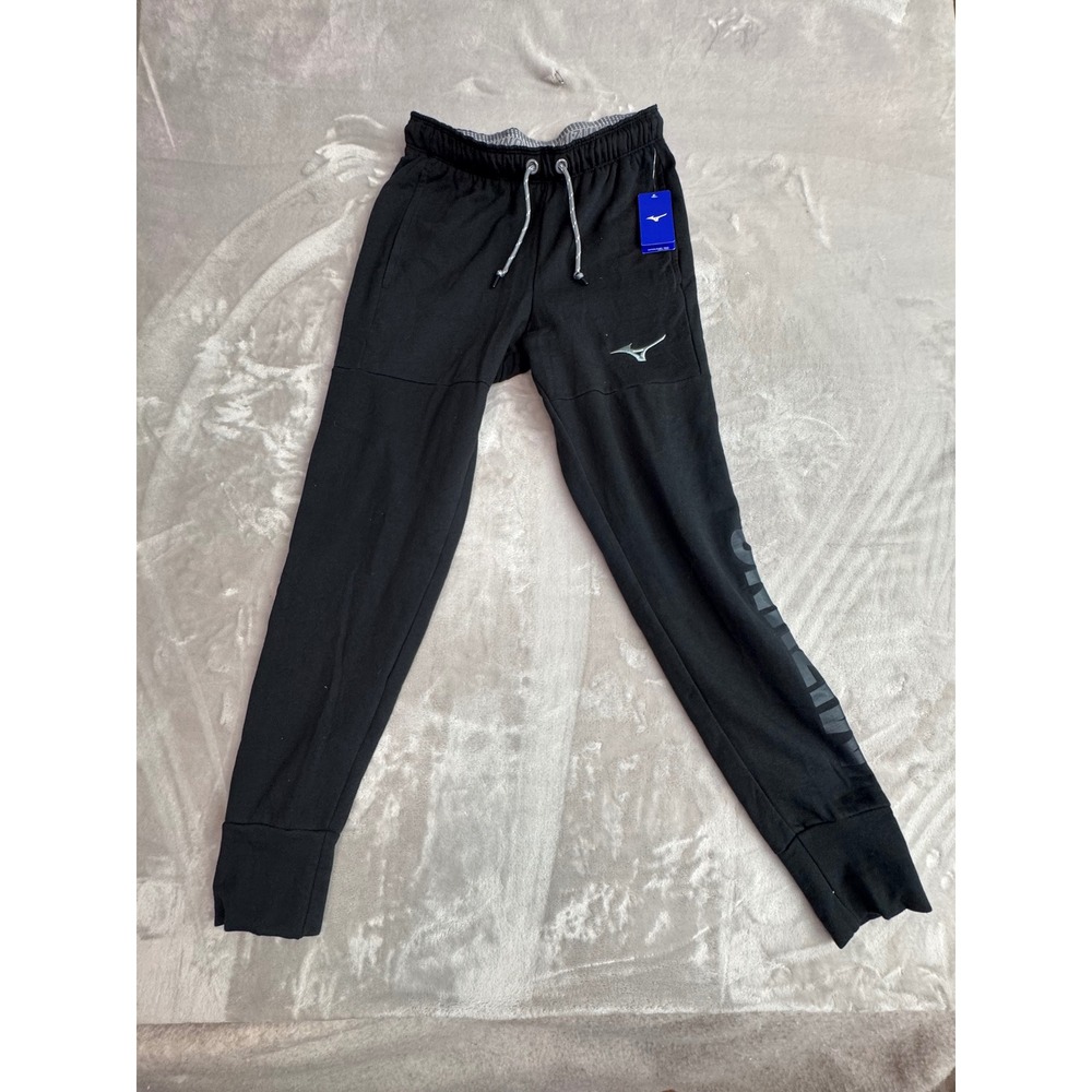 Mizuno Performance Mens Small Black Fleece Lined Tapered Jogger Sweatpants NWT